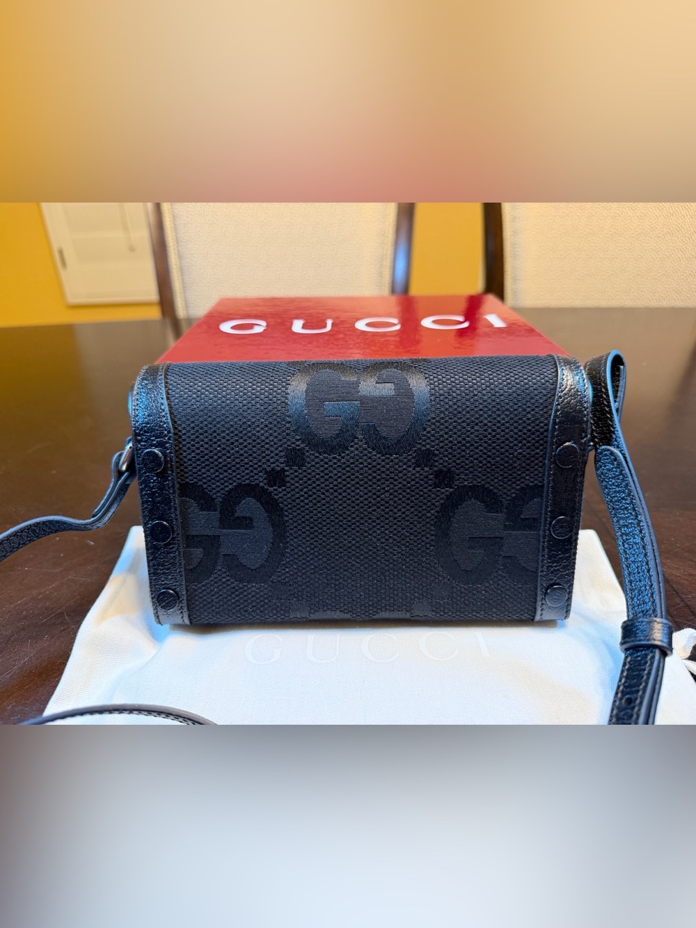 New Authentic Gucci GG Supreme Jumbo Logo Black Crossbody Bag - Picture 7 of 14